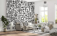 Minimalistisches schwarz-weißes Doodle-Kunst-Wandbild