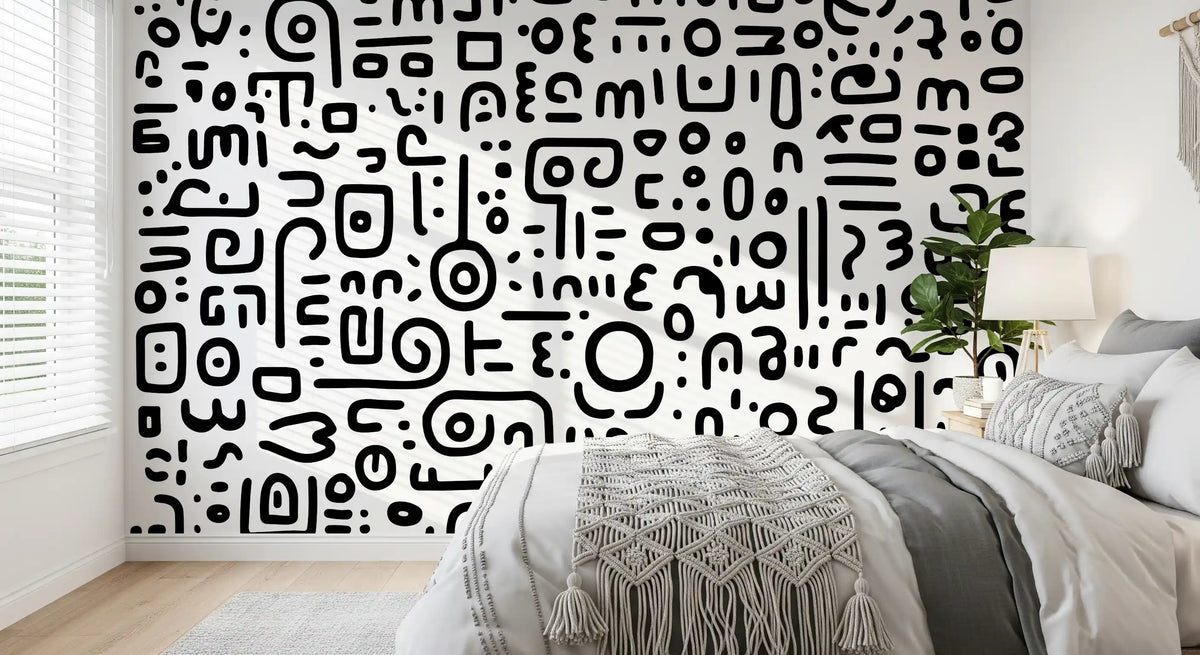 Minimalistisches schwarz-weißes Doodle-Kunst-Wandbild