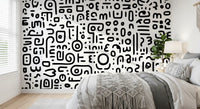 Minimalistisches schwarz-weißes Doodle-Kunst-Wandbild