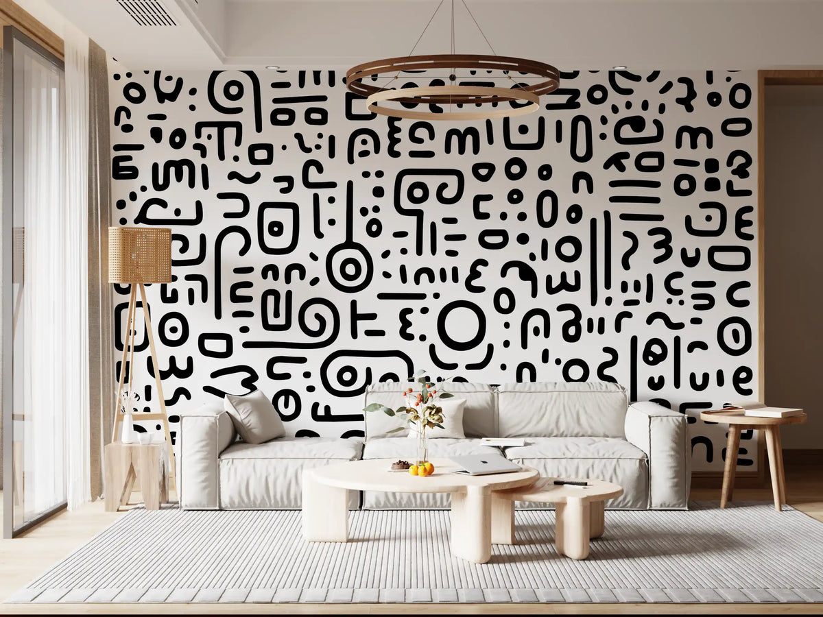 Minimalistisches schwarz-weißes Doodle-Kunst-Wandbild
