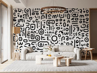 Minimalistisches schwarz-weißes Doodle-Kunst-Wandbild