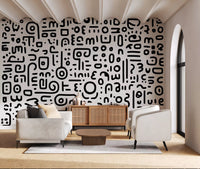 Minimalistisches schwarz-weißes Doodle-Kunst-Wandbild