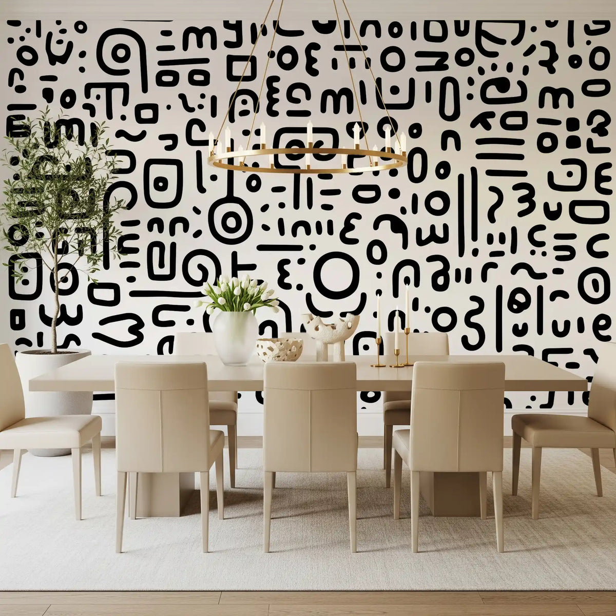 Minimalistisches schwarz-weißes Doodle-Kunst-Wandbild