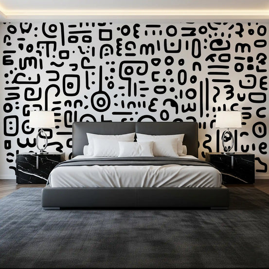 Minimalistisches schwarz-weißes Doodle-Kunst-Wandbild