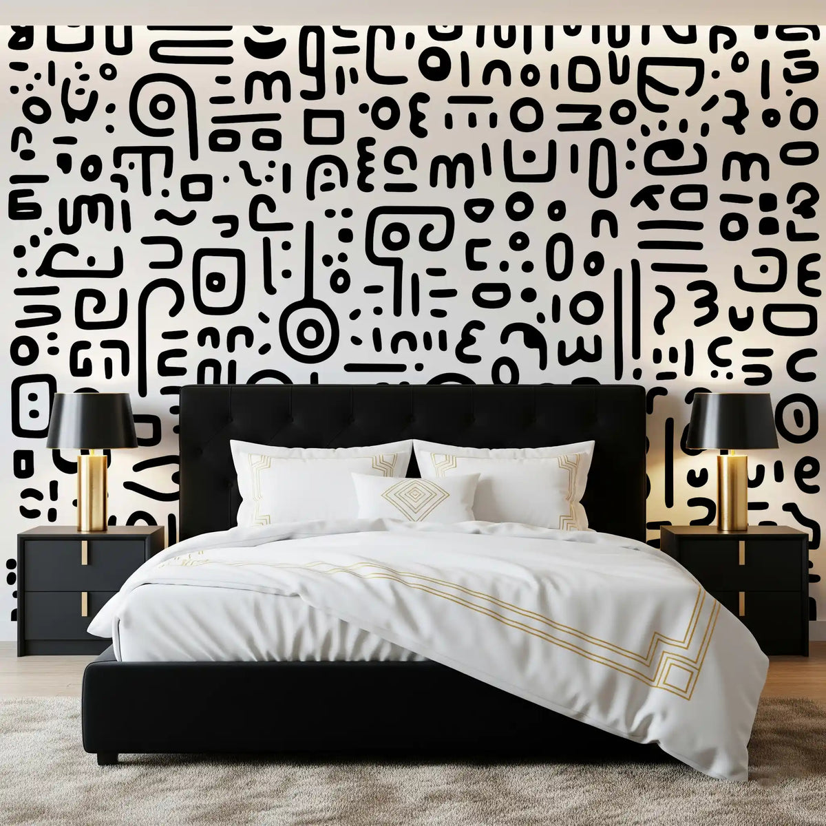 Minimalistisches schwarz-weißes Doodle-Kunst-Wandbild