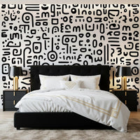Minimalistisches schwarz-weißes Doodle-Kunst-Wandbild