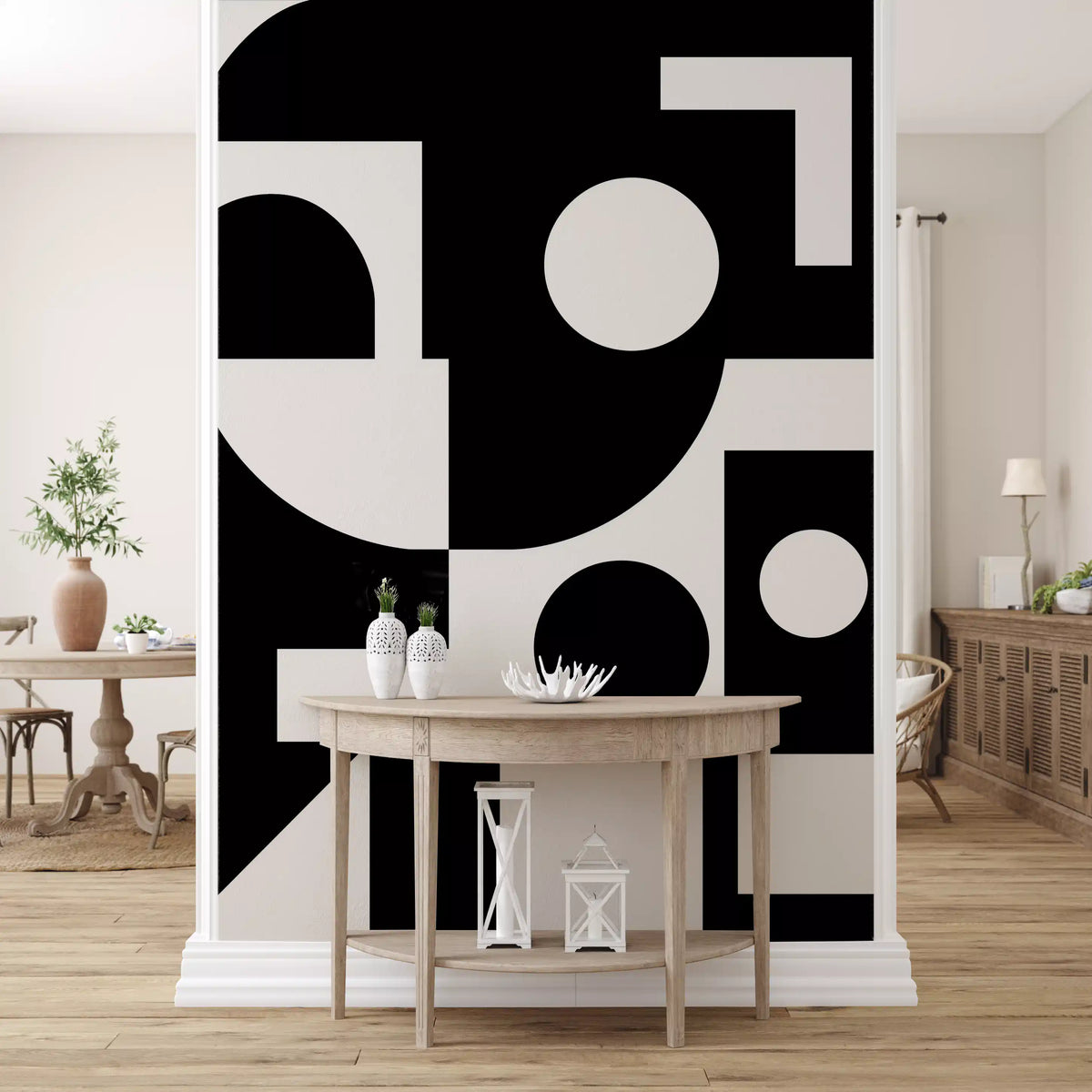 Minimalistisches monochromes geometrisches Wandbild