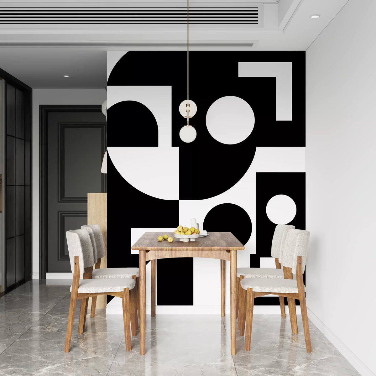 Minimalistisk monokrom geometrisk veggmaleri