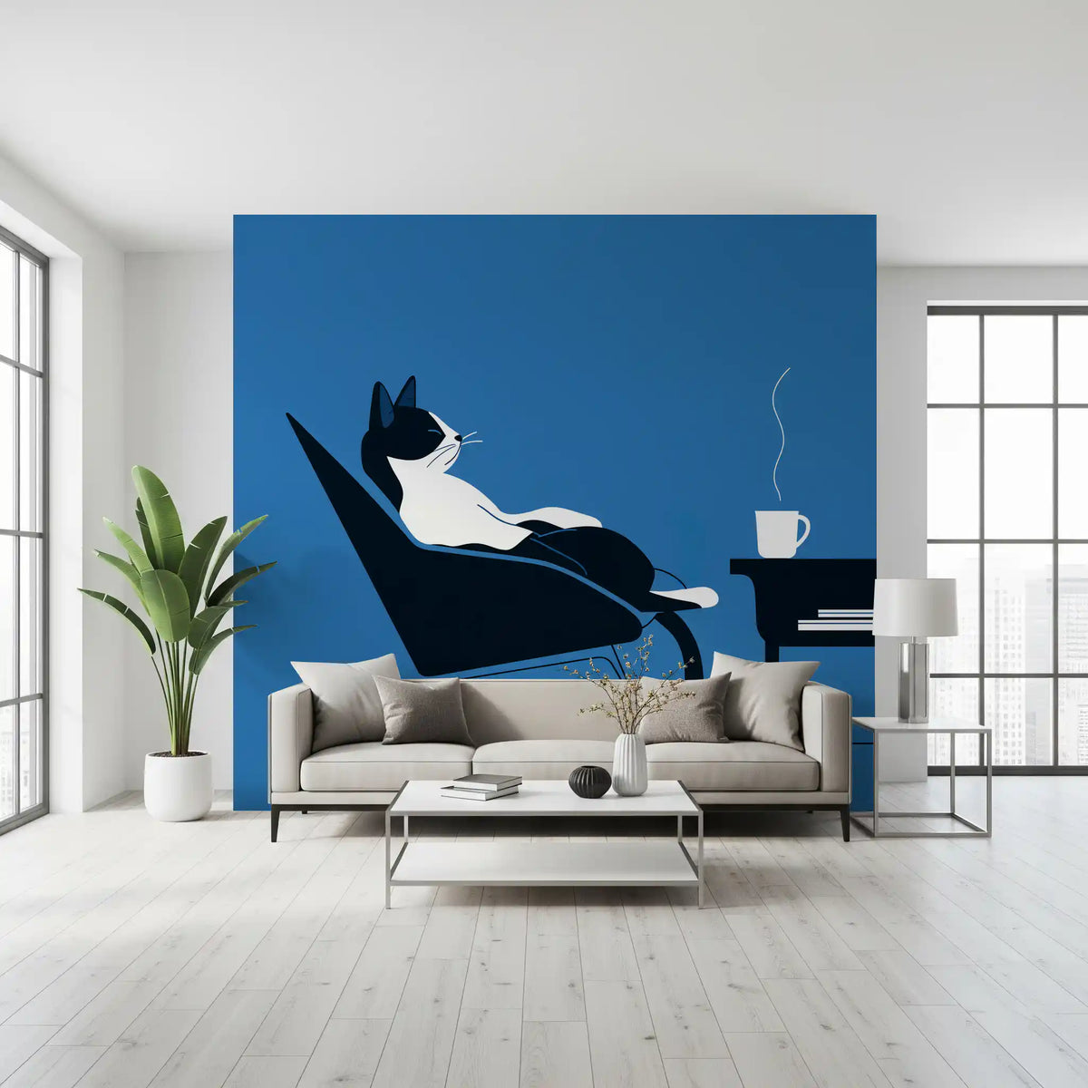 Minimalistisches Wandbild „Katzen-Kaffeepause“