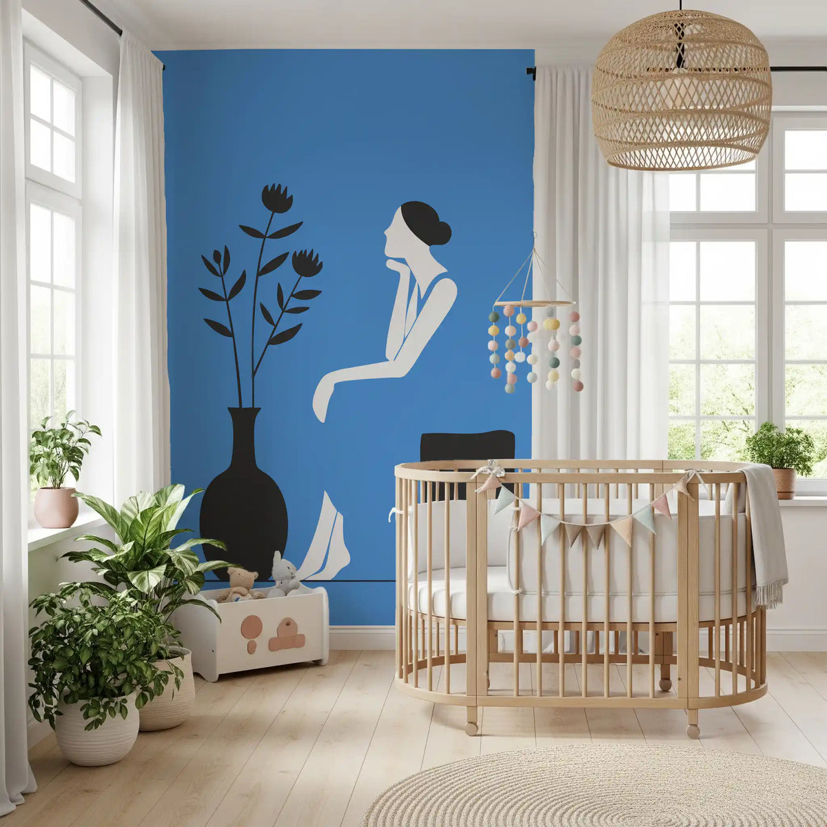Minimalistisches Wandbild „Dame im blauen Kleid“