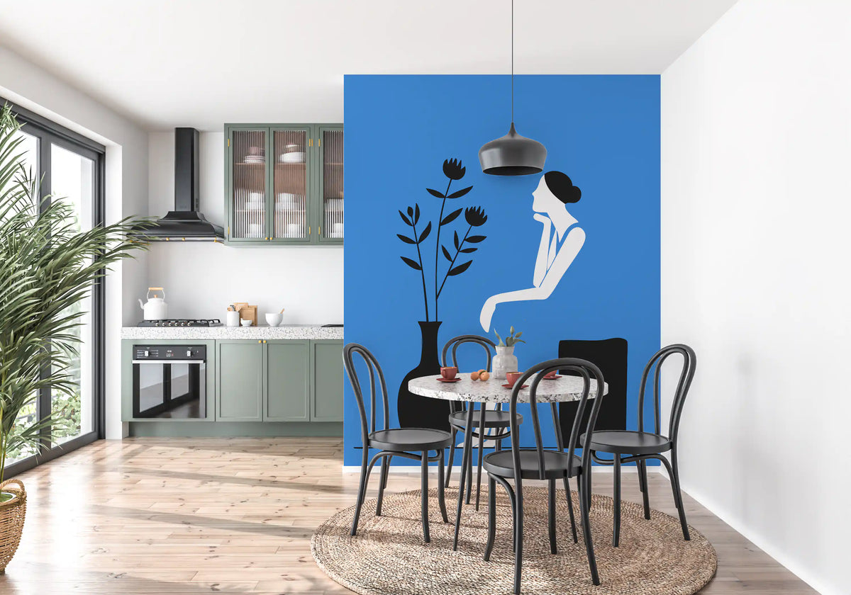 Minimalistisches Wandbild „Dame im blauen Kleid“
