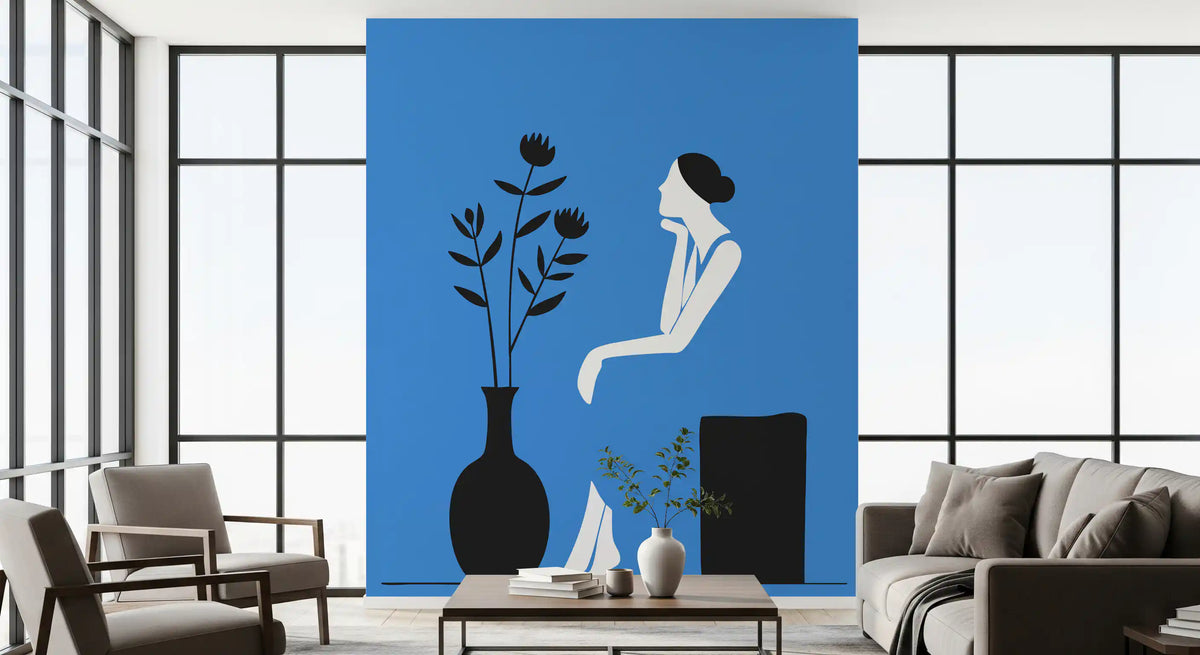 Minimalistisches Wandbild „Dame im blauen Kleid“