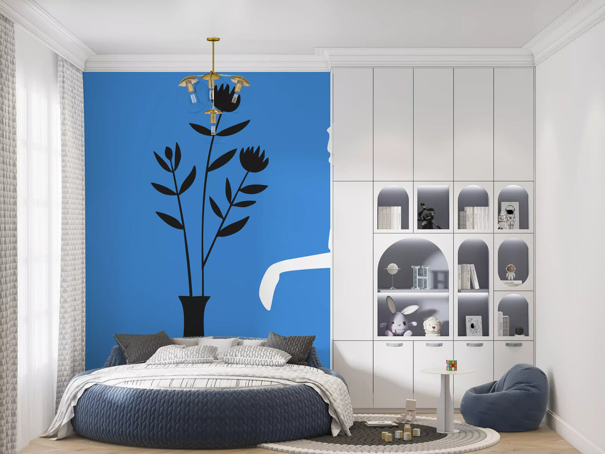 Minimalistisches Wandbild „Dame im blauen Kleid“