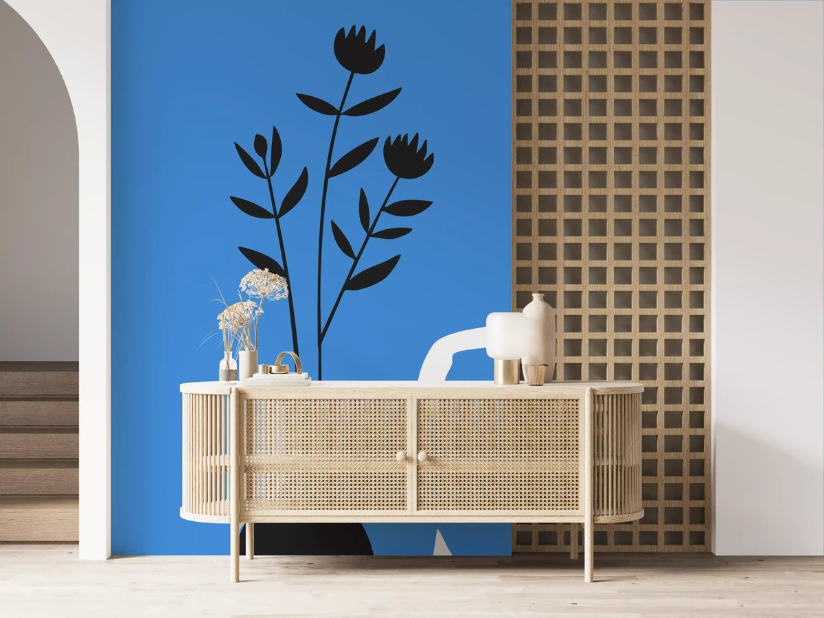 Minimalistisches Wandbild „Dame im blauen Kleid“