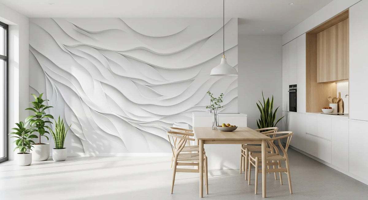 Minimalistisches Wandbild „Fließende weiße Wellen“