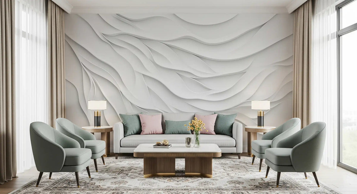 Minimalistisches Wandbild „Fließende weiße Wellen“