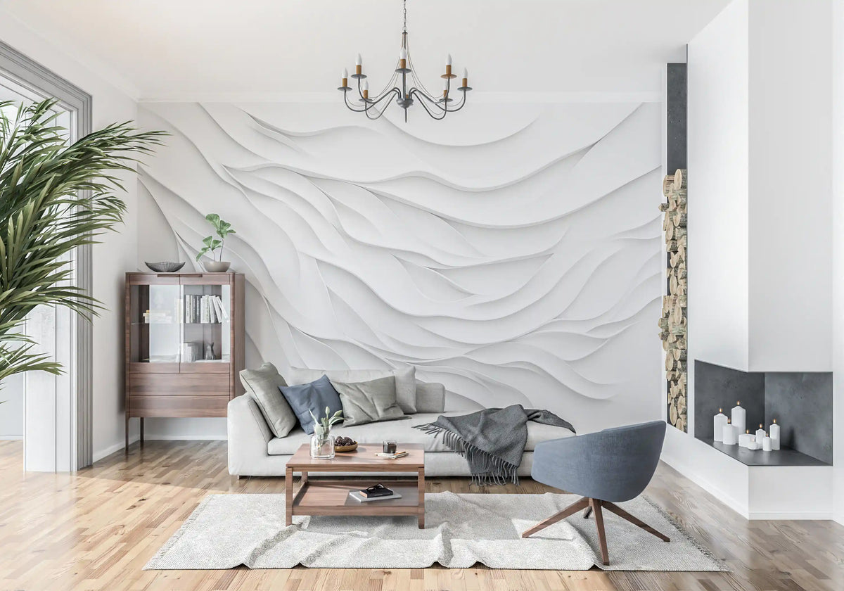 Minimalistisches Wandbild „Fließende weiße Wellen“