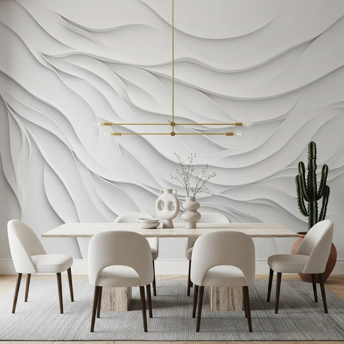 Minimalistisches Wandbild „Fließende weiße Wellen“
