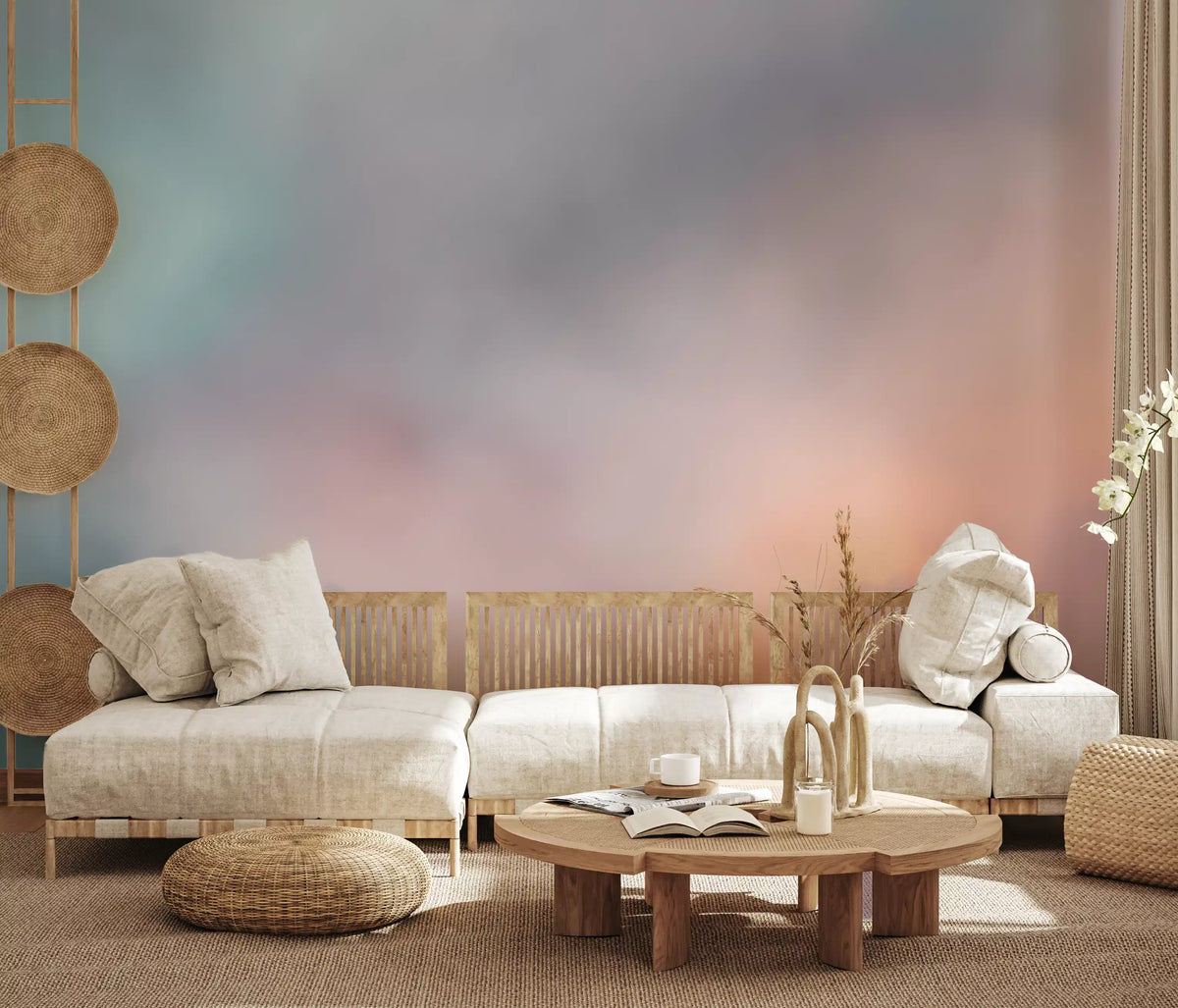 Ätherisches Wandbild einer pastellfarbenen Wolkenlandschaft