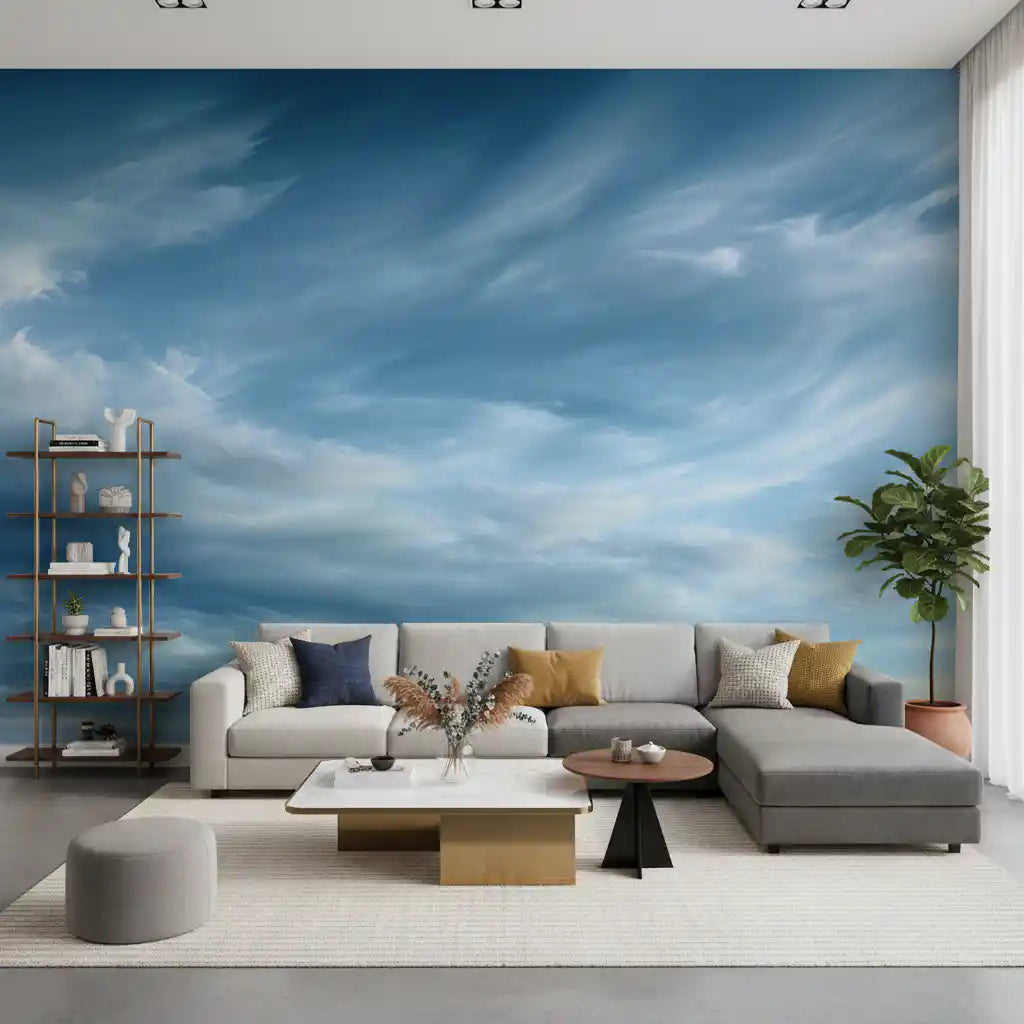 Abstraktes Wandbild mit Wolken, zarten Schwaden und bewegtem Himmel