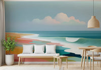 Papier peint panoramique mural représentant un horizon de plage tropicale éclatant et des vagues ondoyantes