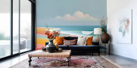 Papier peint panoramique mural représentant un horizon de plage tropicale éclatant et des vagues ondoyantes