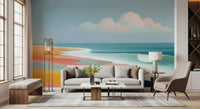 Papier peint panoramique mural représentant un horizon de plage tropicale éclatant et des vagues ondoyantes