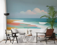 Papier peint panoramique mural représentant un horizon de plage tropicale éclatant et des vagues ondoyantes