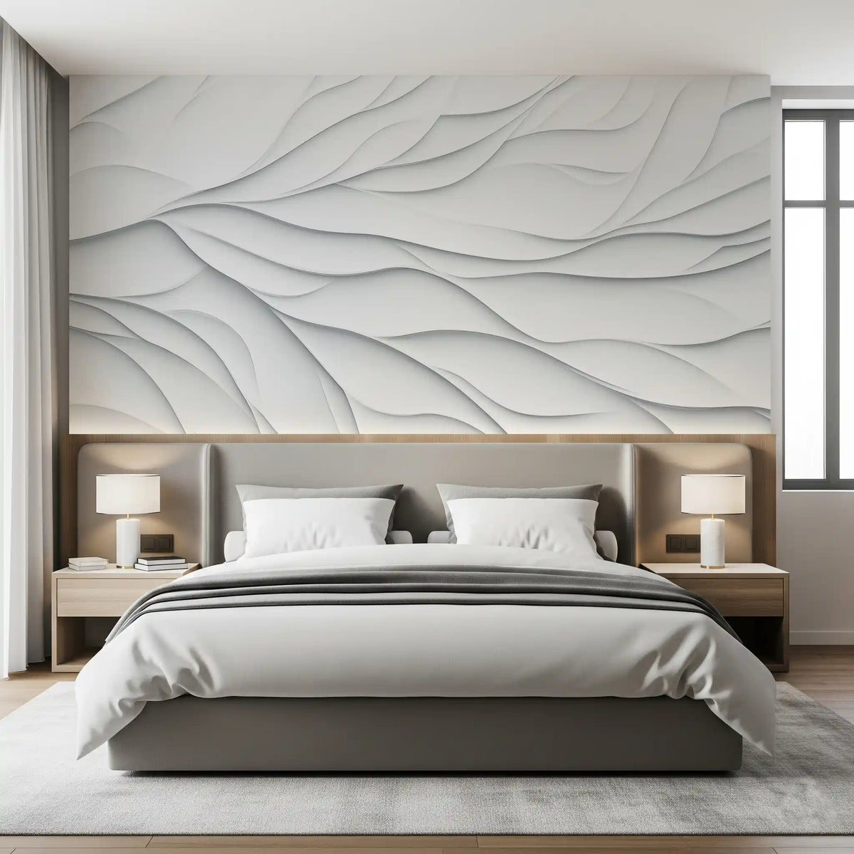 Murale da parete minimalista con curve di carta sovrapposte