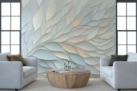 Papier peint panoramique mural botanique aux formes fluides dans des tons pastel doux