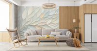 Papier peint panoramique mural botanique aux formes fluides dans des tons pastel doux