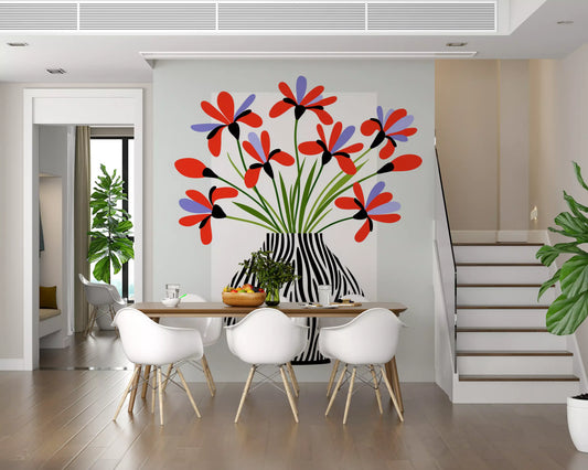 Zebra Vase Floral Bouquet Wall Mural