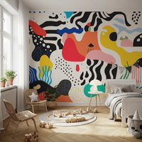 Legesyg vægmaleri-collage med moderne former