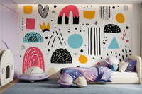 Mural panoramique mural de formes abstraites dessinées à la main