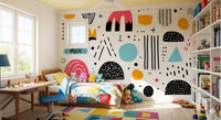 Mural panoramique mural de formes abstraites dessinées à la main