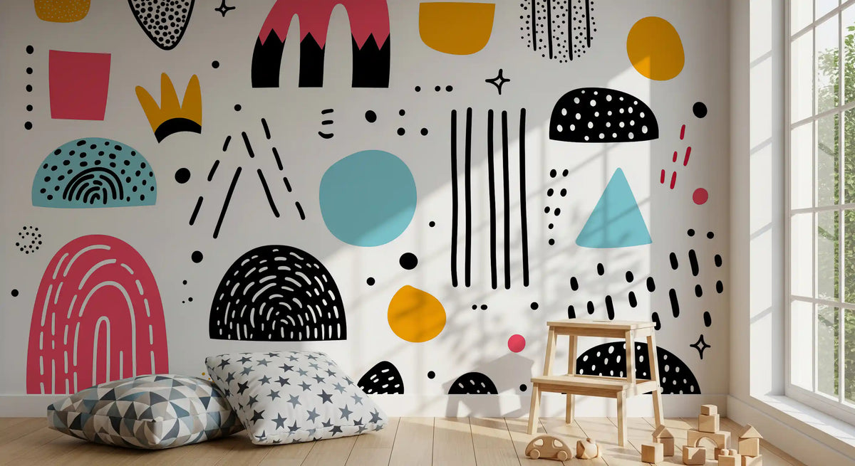 Mural panoramique mural de formes abstraites dessinées à la main