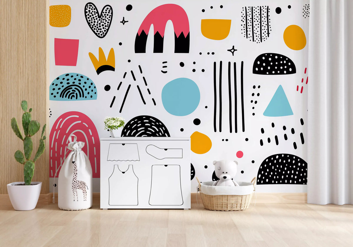 Mural panoramique mural de formes abstraites dessinées à la main
