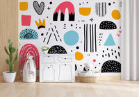 Mural panoramique mural de formes abstraites dessinées à la main