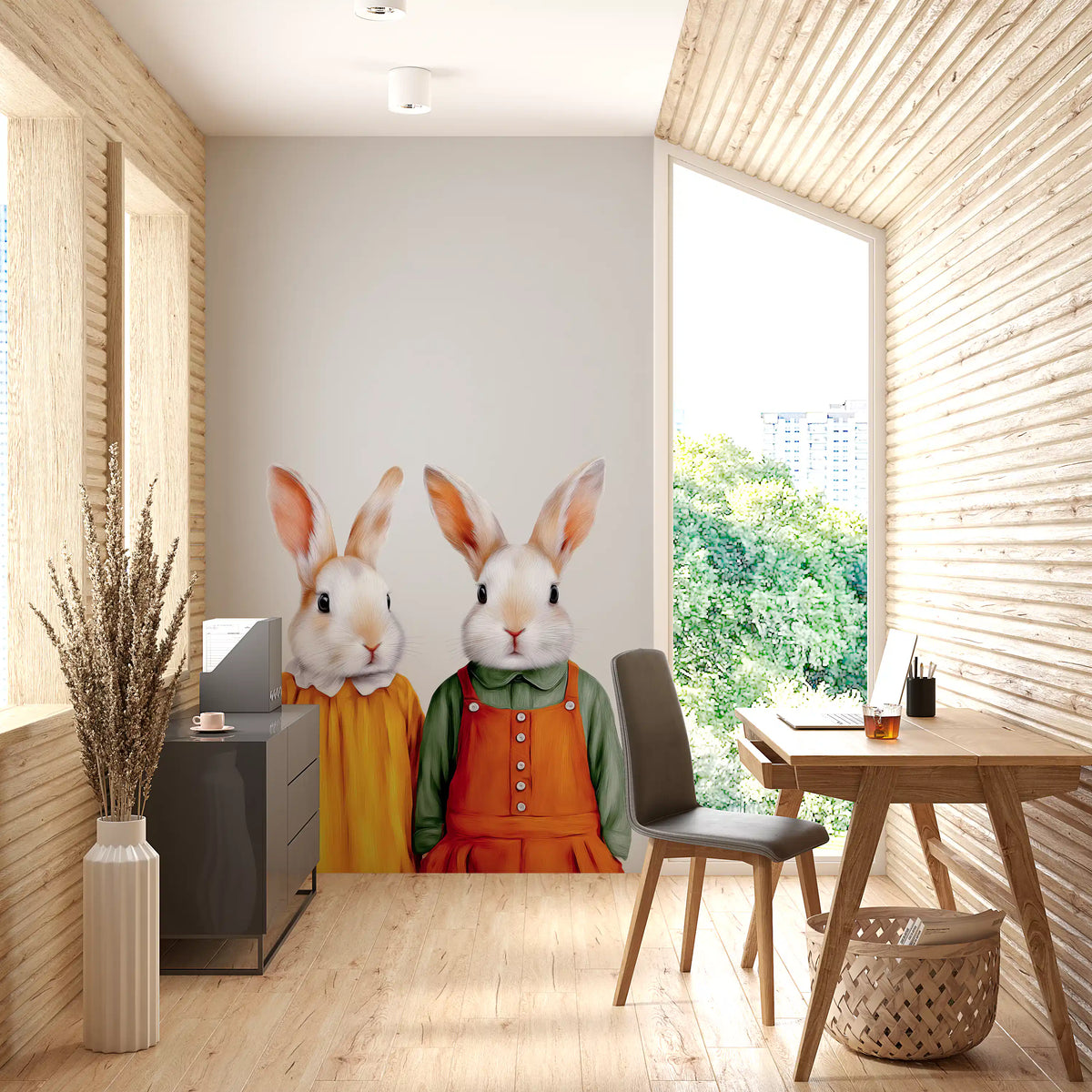 Wandbild „Vintage Storybook Rabbit Pair“