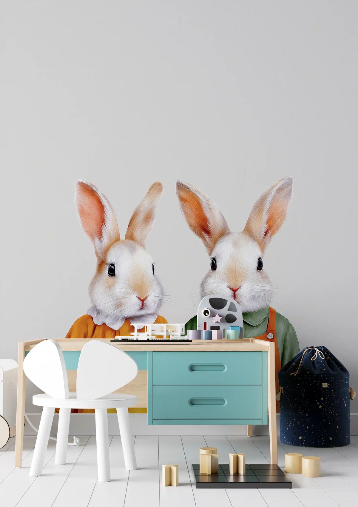 Wandbild „Vintage Storybook Rabbit Pair“