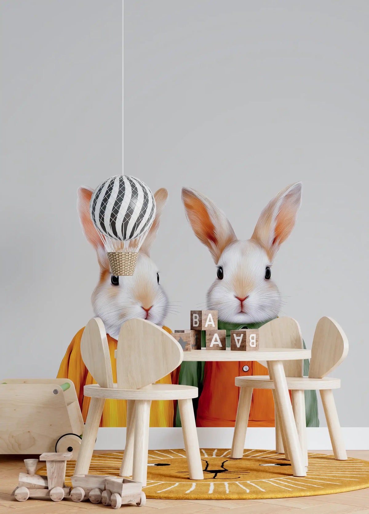 Wandbild „Vintage Storybook Rabbit Pair“