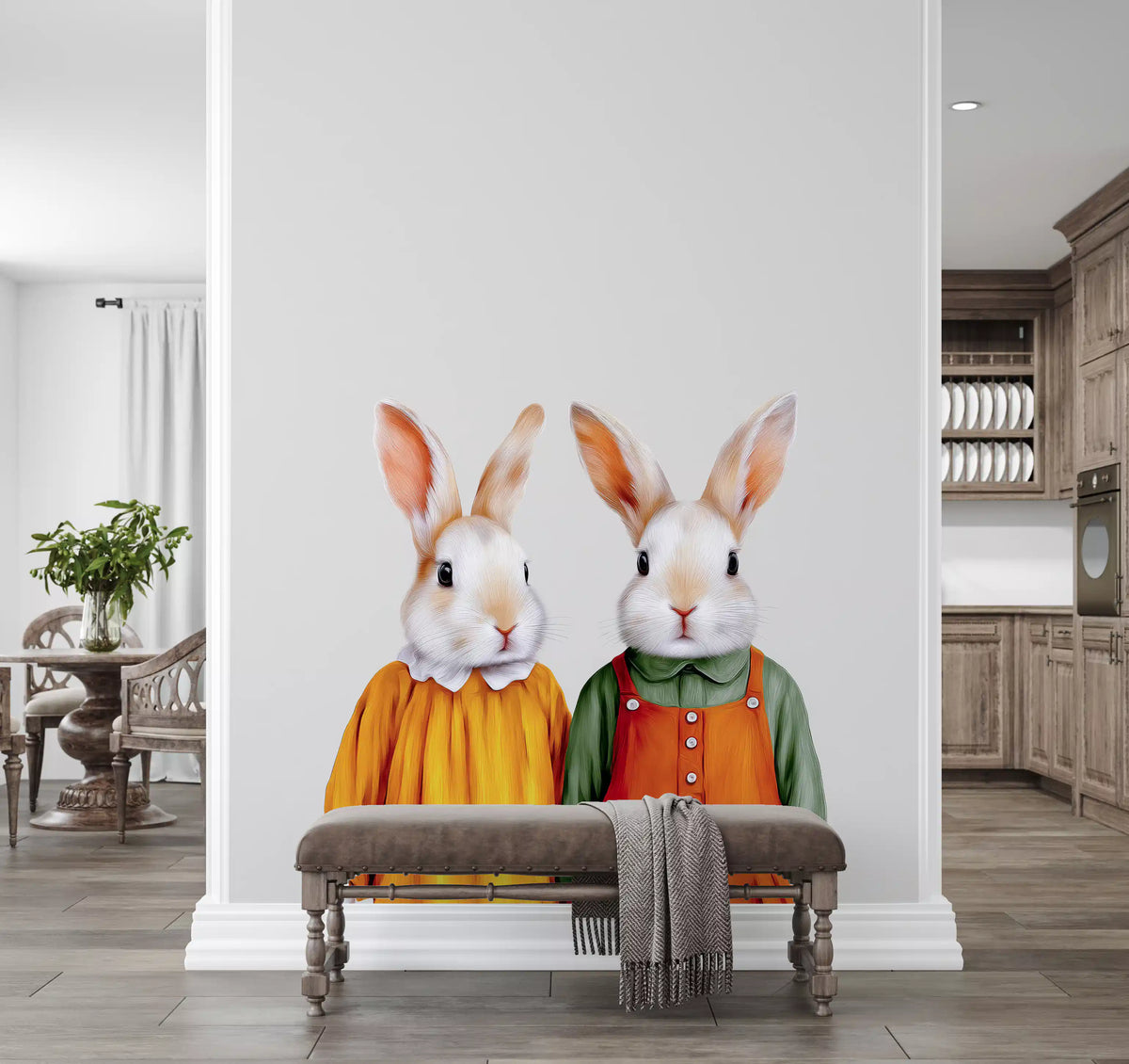 Wandbild „Vintage Storybook Rabbit Pair“