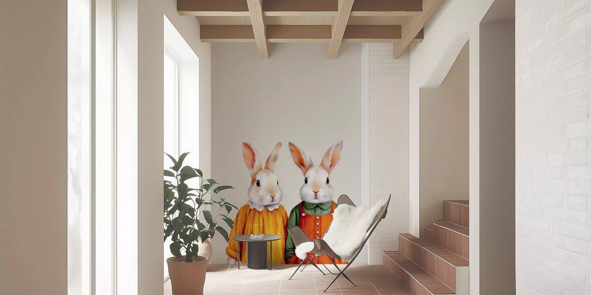 Wandbild „Vintage Storybook Rabbit Pair“