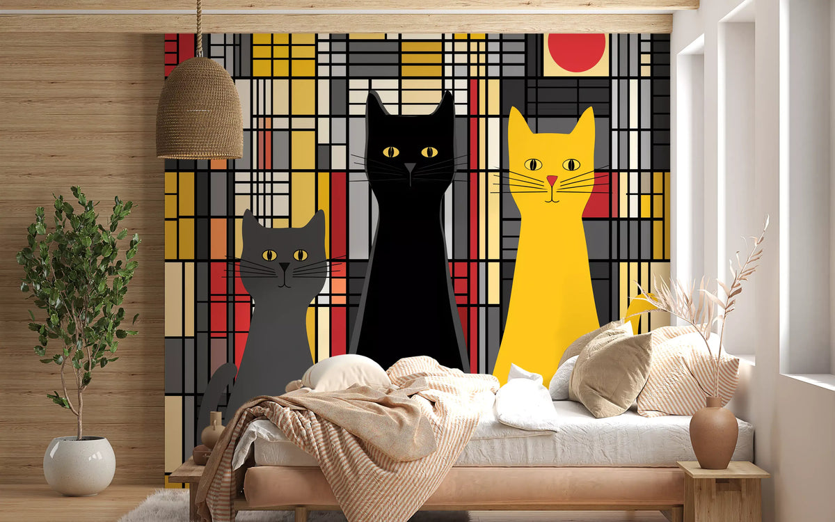 Geometric Feline Trio Wall Mural