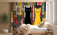 Geometric Feline Trio Wall Mural