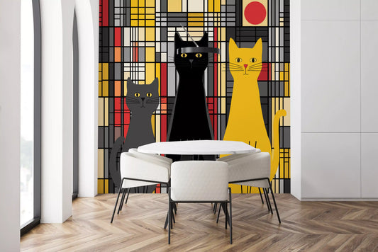 Geometrisches Wandbild mit drei Katzen