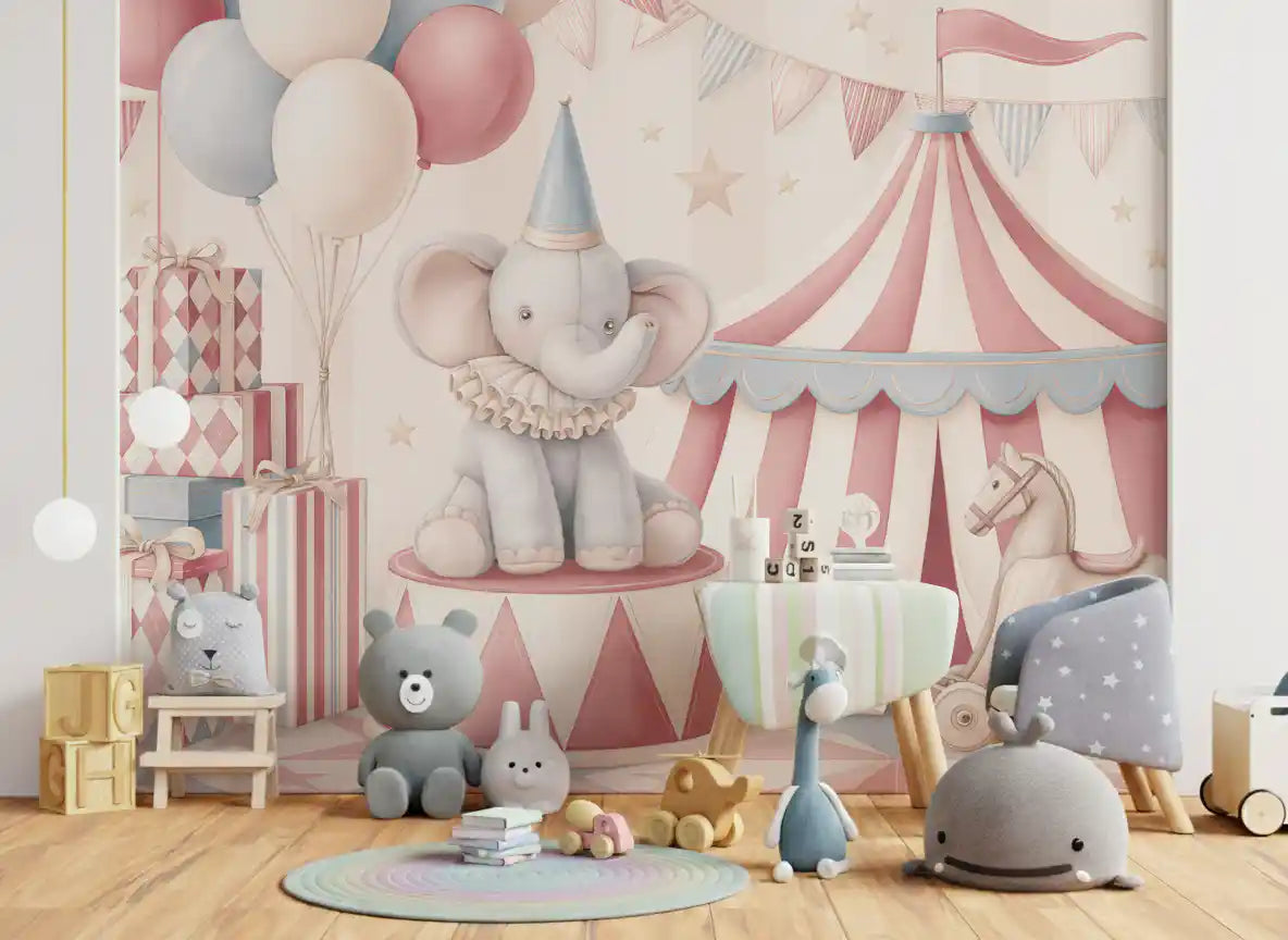 Papier peint panoramique mural Little Circus - Parade d'éléphants