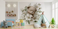 Wandbild „Schlafender Bär in weißen Blüten“