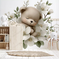 Wandbild „Schlafender Bär in weißen Blüten“