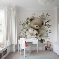 Wandbild „Schlafender Bär in weißen Blüten“